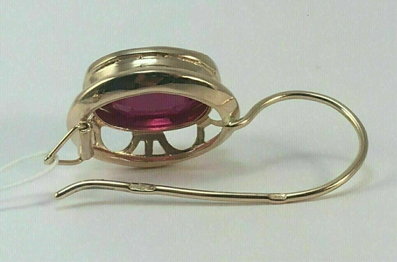 3.00Ct Oval Cut Lab-Created Red Ruby Drop/Dangle Earrings 14K Yellow Gold Plated