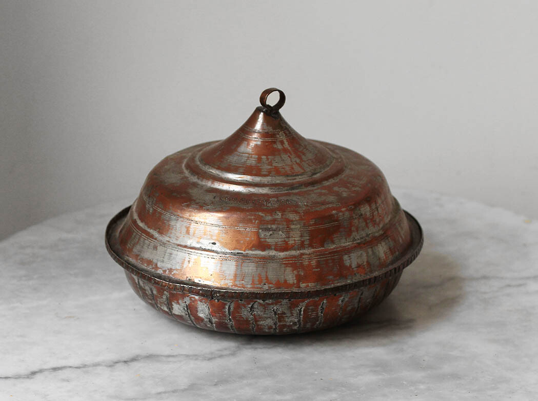 18th cent. Armenia Ottoman Empire, tinned copper bowl w/lid, marked!