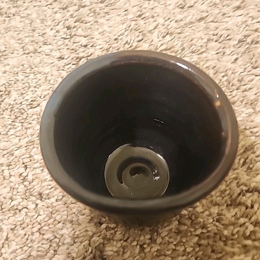 Hand Dipped Blue Glazed Stoneware Primitive Crock Planter Mug cup Catch all 3″