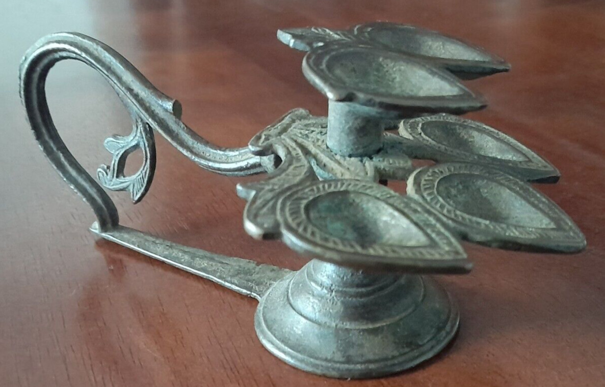 ANTIQUE 1800’s BRONZE INCENSE BURNER 5 LOTUS PETALS BUDDAH TEMPLE BURNER #rr