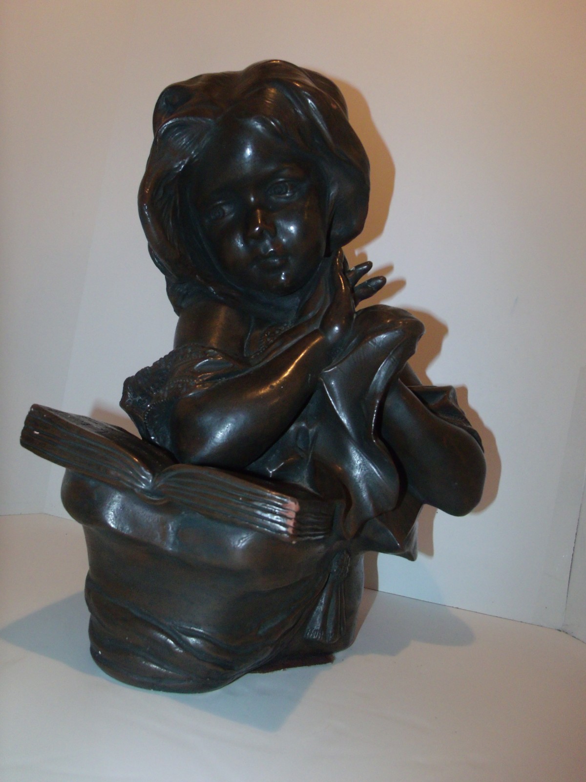 Vintage Plaster Bust Girl Reading Music / Display Art