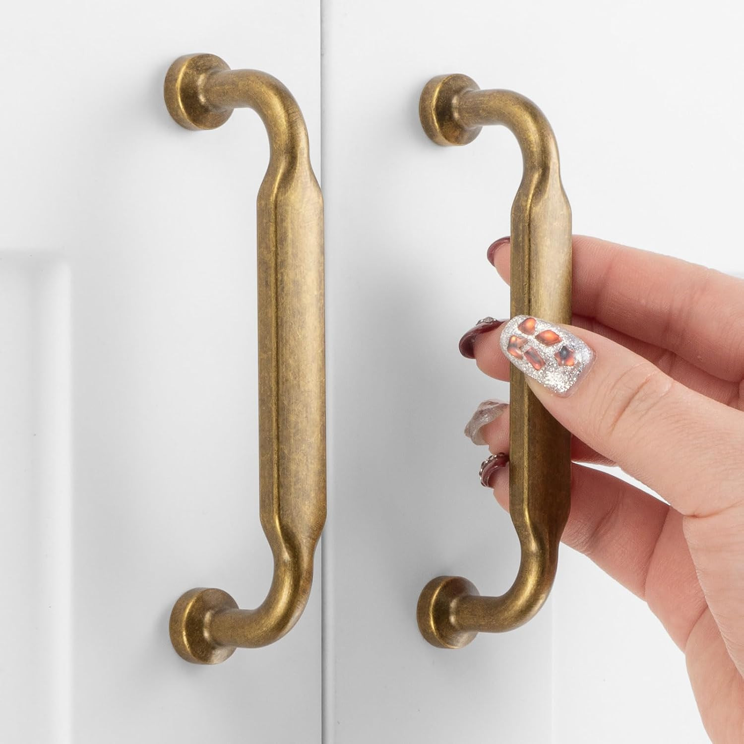 10 Pack 3-3/4 Inch Hole Centers, Antique Brass Cabinet Pulls Vintage Brass Cabin