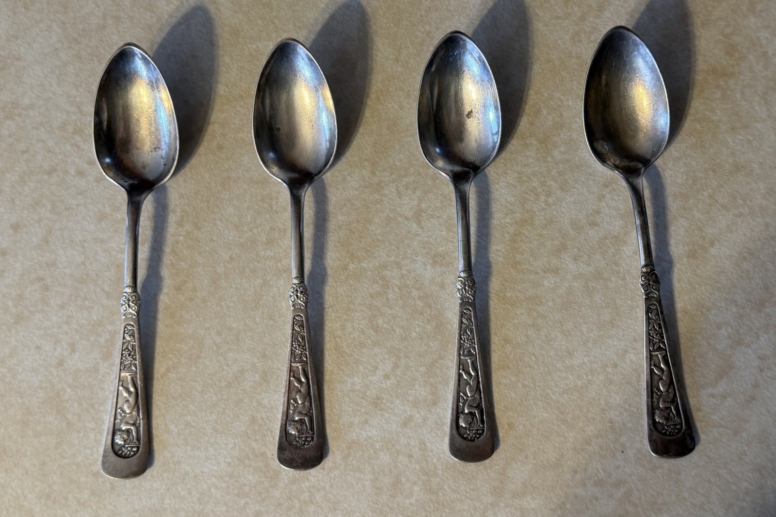 4 Antique 1847 Roger’s Bros Arcadian Demitasse Spoons