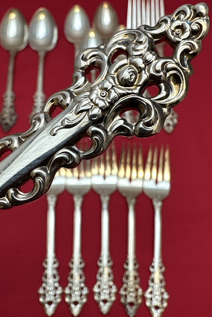 14 Pc ROCHAMBEAU Silverplated FORKS & SPOONS Int’l Deep Silver