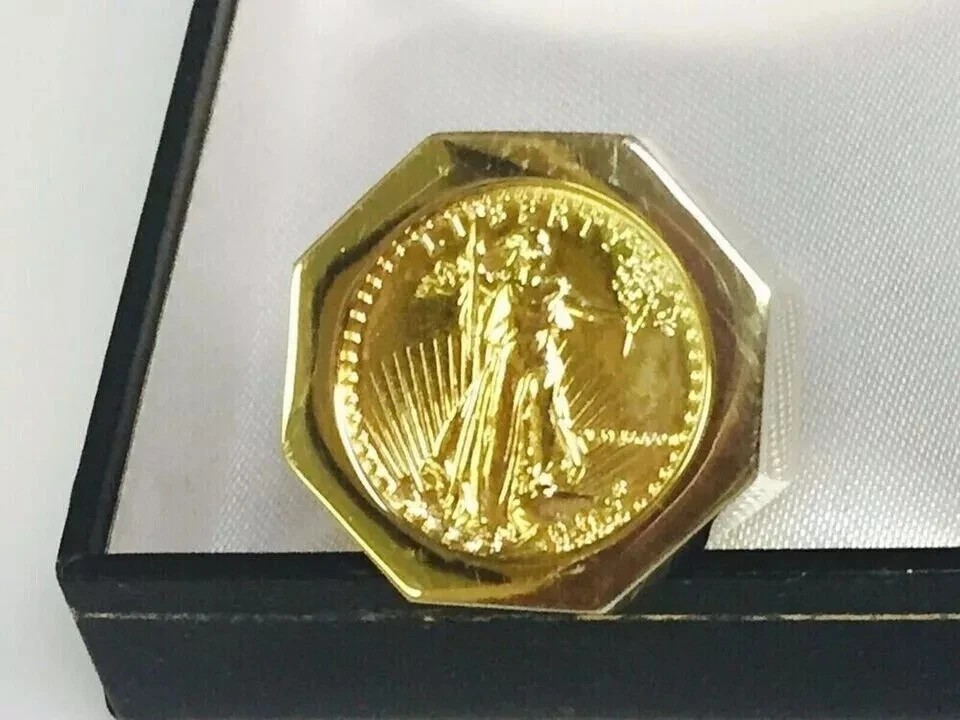 Without Stone Lady Liberty Coin Men’s Wedding Ring 14k Yellow Gold Plated