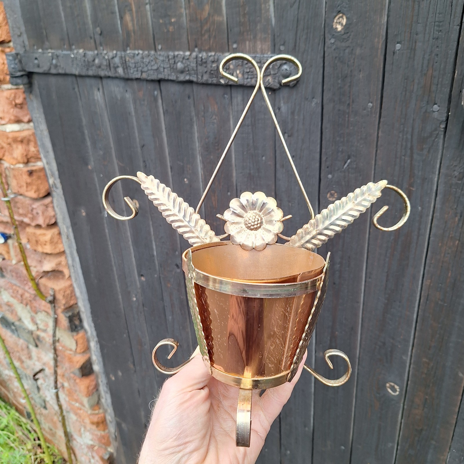 Mid Century Copper and Brass effect Planter