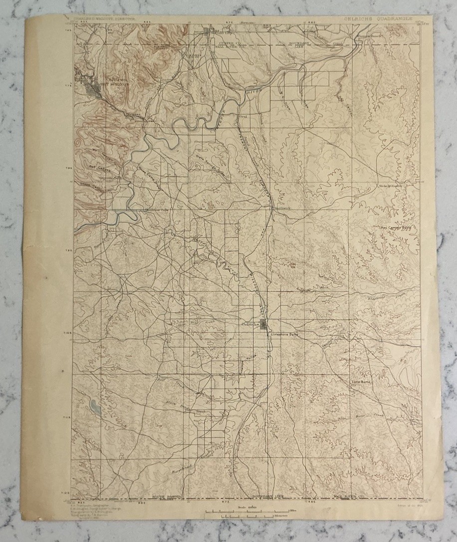 ANTIQUE ORIGINAL OELRICHS SOUTH DAKOTA GEOLOGICAL USGS TOPOGRAPHICAL MAP 1900