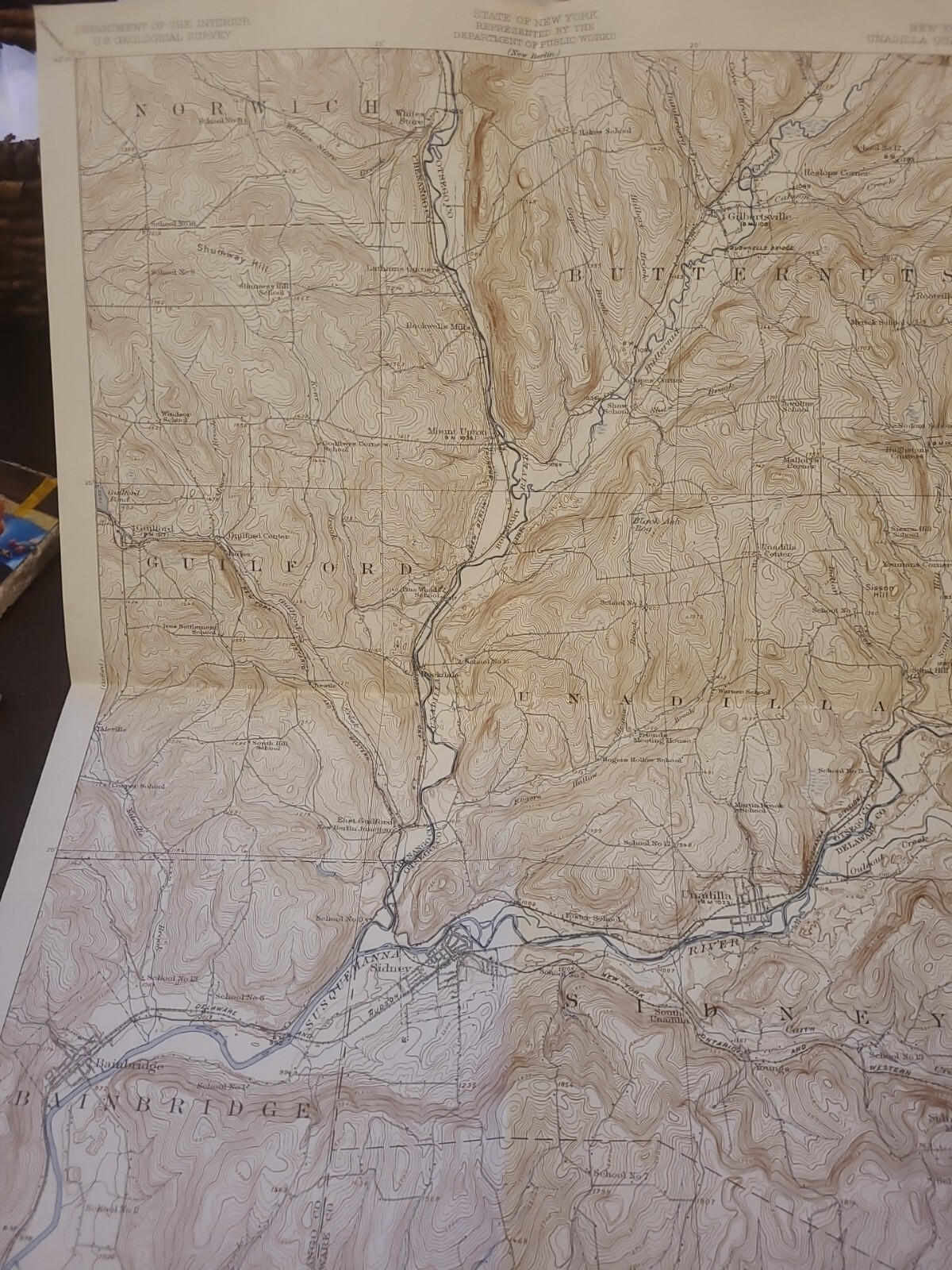 1932 Unadilla Sidney Norwich New York Antique USGS Topographic Map Vintage