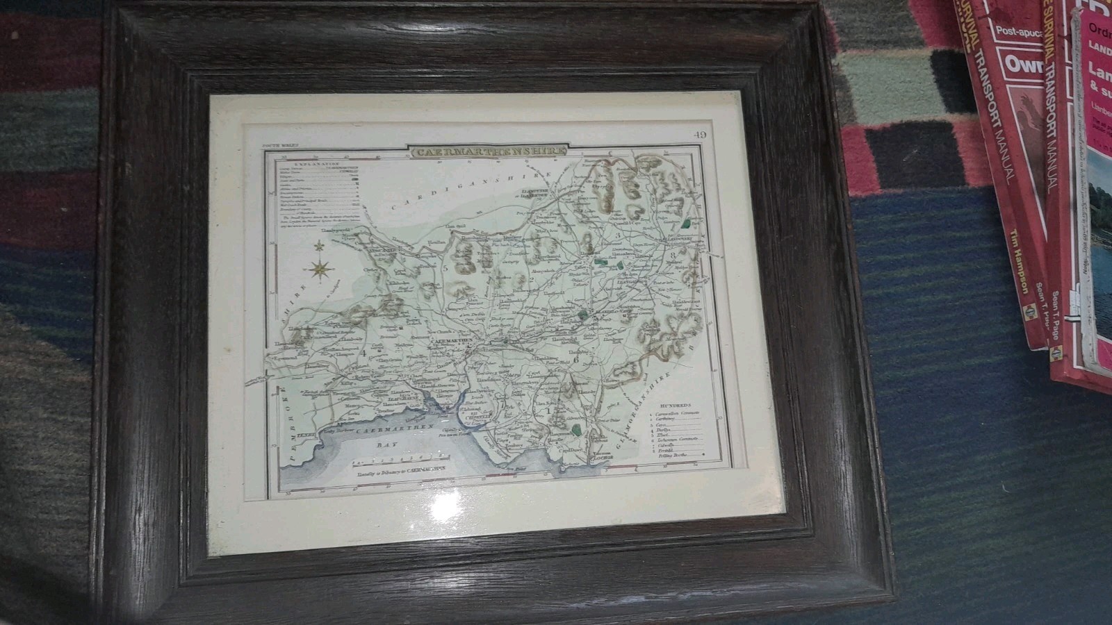 This Is Pre 1950s Map In Frame of Carmarthenshire and Cardiganshire Wales.