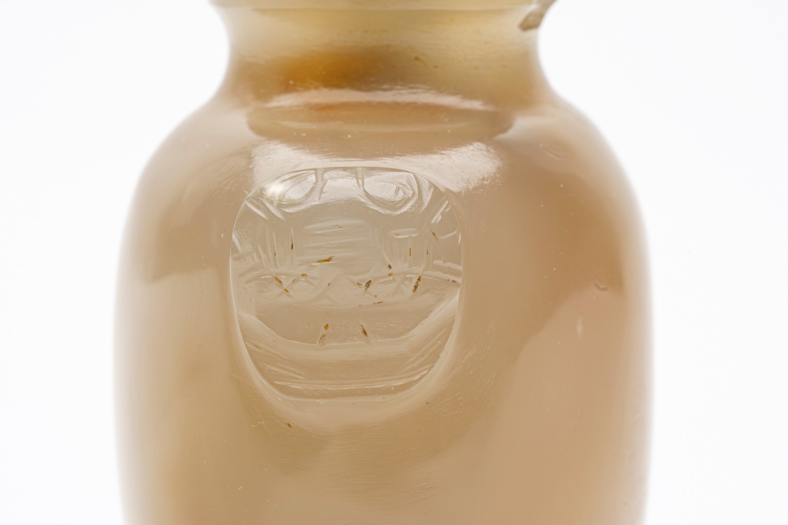 Chinese Snuff Bottle Agate Red Coral Stopper Beast Mask Handles Qing 19th C