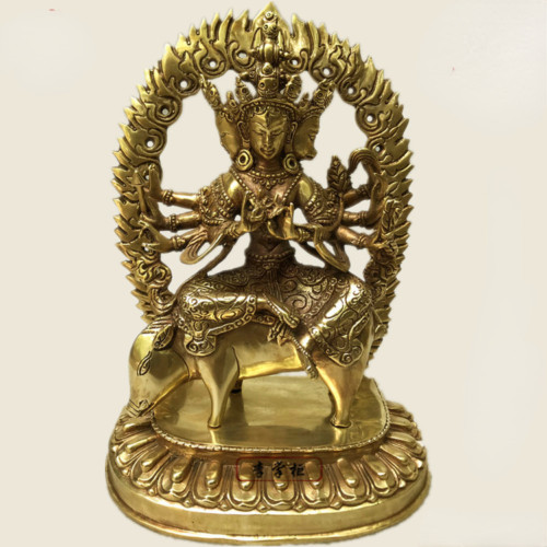 8.6″ Tibet Buddhism Bronze Gilt 3 Head 8 Arms Marici Bulmo Boddhisattva Ride Pig