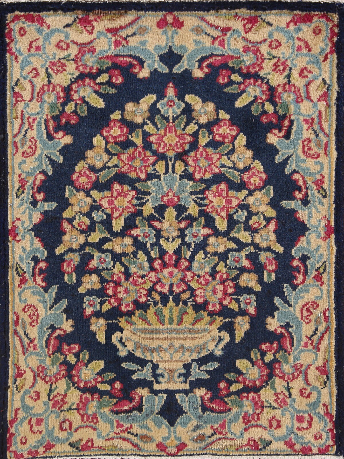 Vintage Navy Blue Floral Traditional Hand-made Wool Accent Rug 2’x2′ Foyer Rug