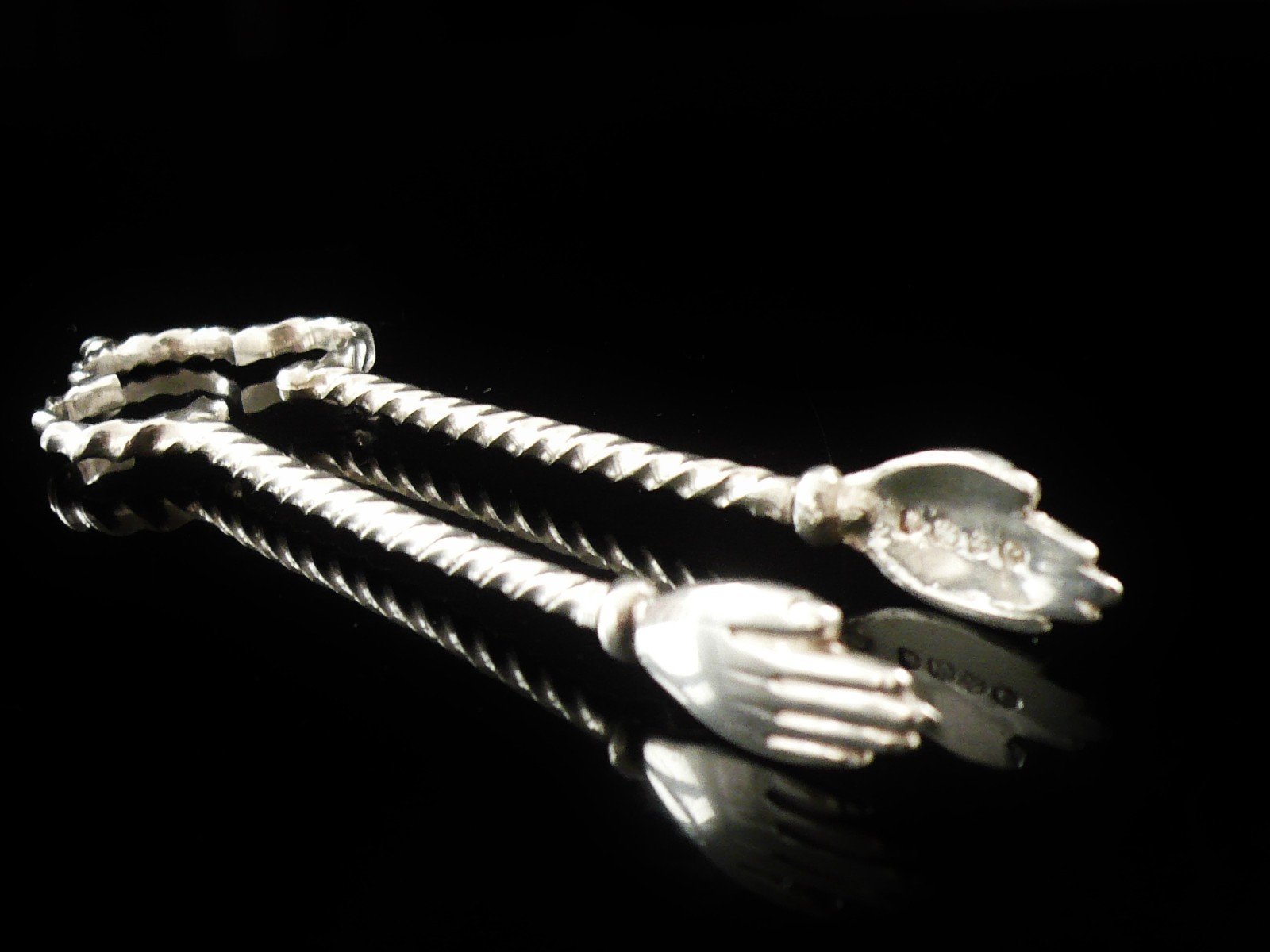 Novelty Sterling Silver Clapping Hands Sugar Tongs, George Adams, London 1880
