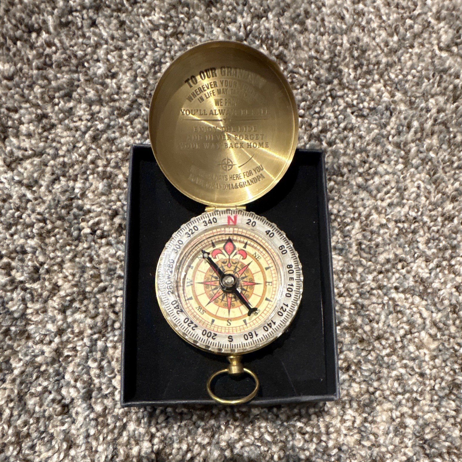 Engraved Brass Pocket Compass Gift From Grandma & Grandpa Nautical Keepsake