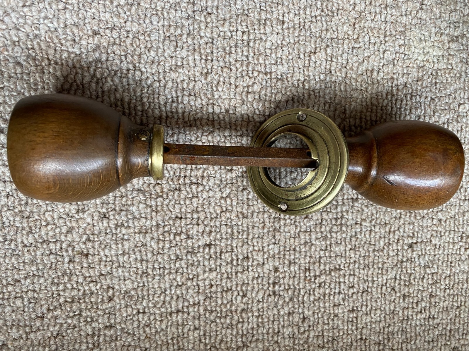 Antique wood and brass Door Knobs Handles Vintage Old