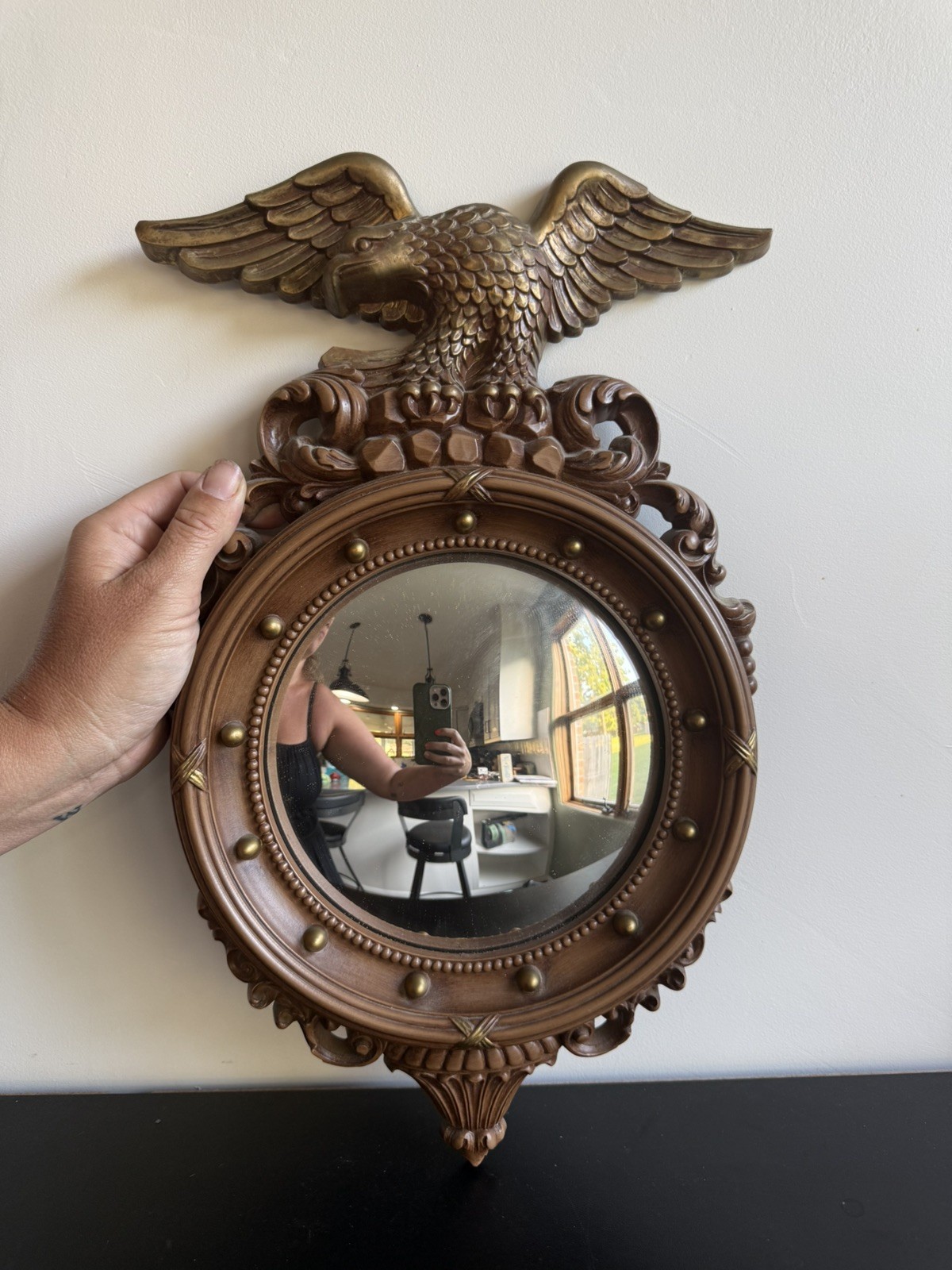 Vintage Syroco 4410 Federal American Eagle Convex Bubble Mirror 16” Gold Antique