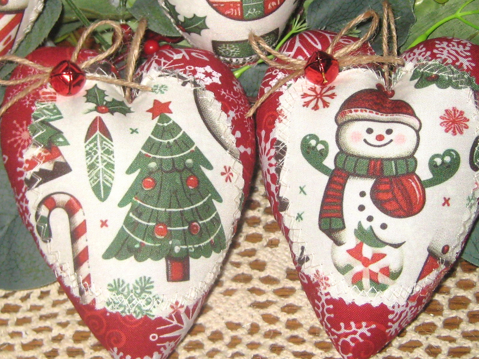 Country Christmas 6 Snowmen Tree Cane Hearts Ornaments Wreath Accents Handmade