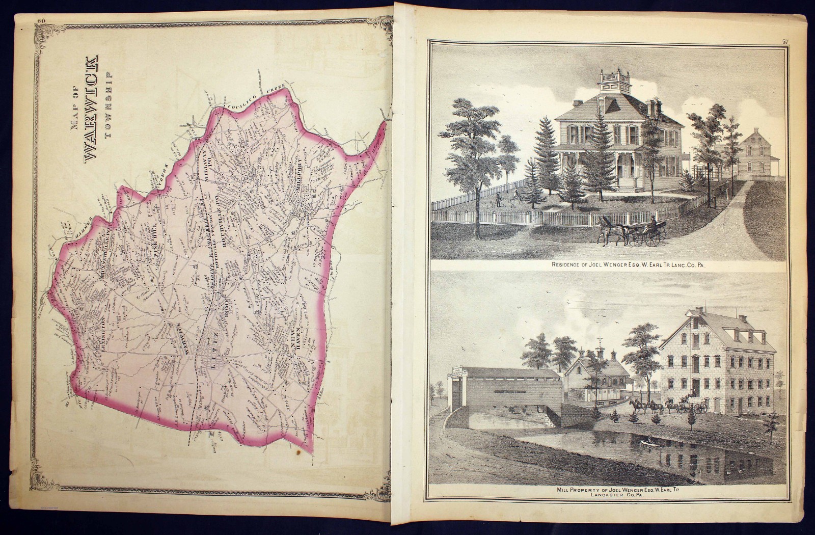 1875 Plat Map Warwick Township Lancaster County PA G Dawson Coleman Farms Prop