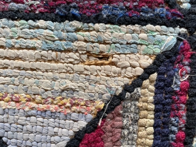 Vintage Geometric American Hooked Squares Rug: Size 54” x 33.5”