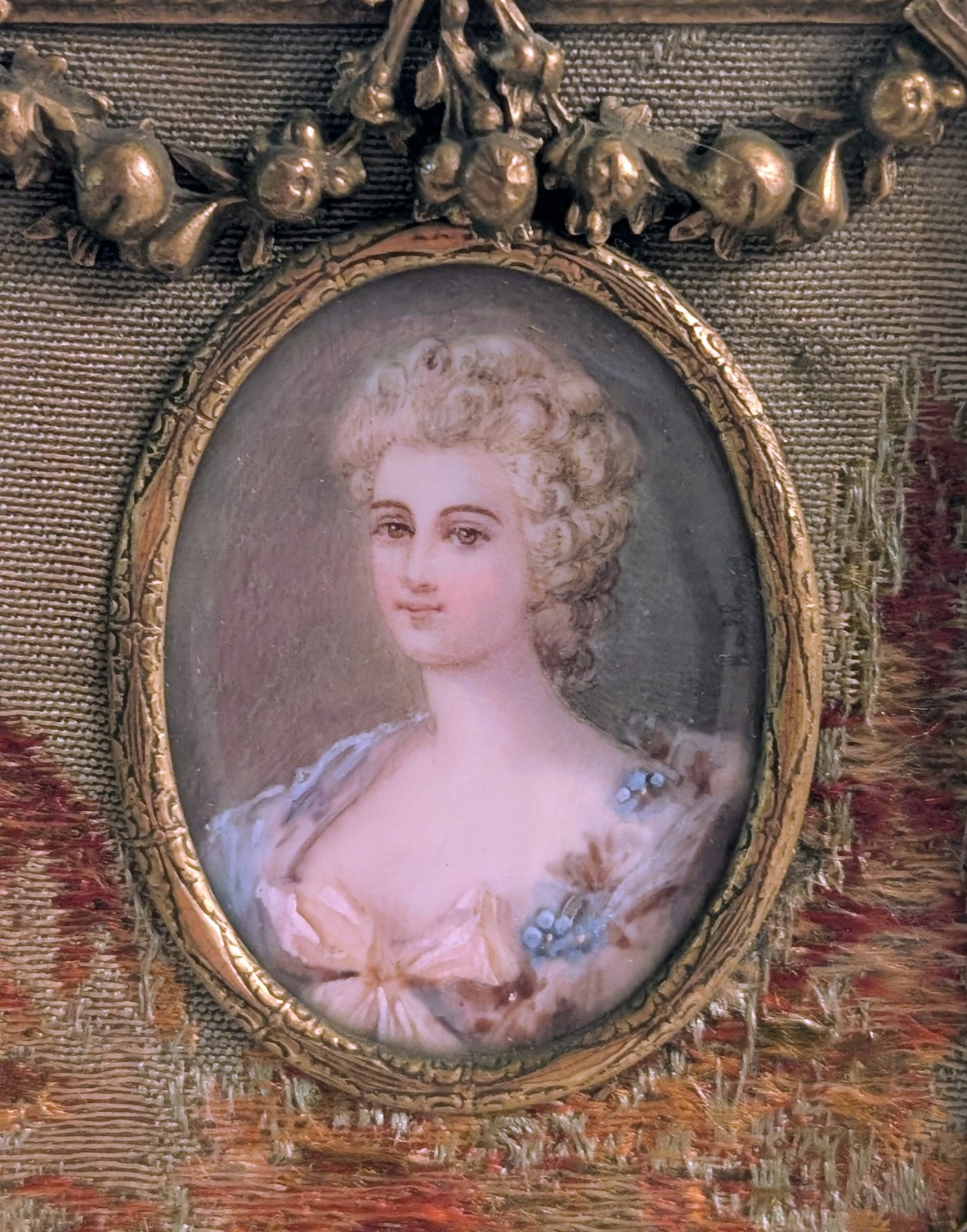 Antique Signed Portrait Miniature — French Court Lady, Louis XVI Gilt Frame