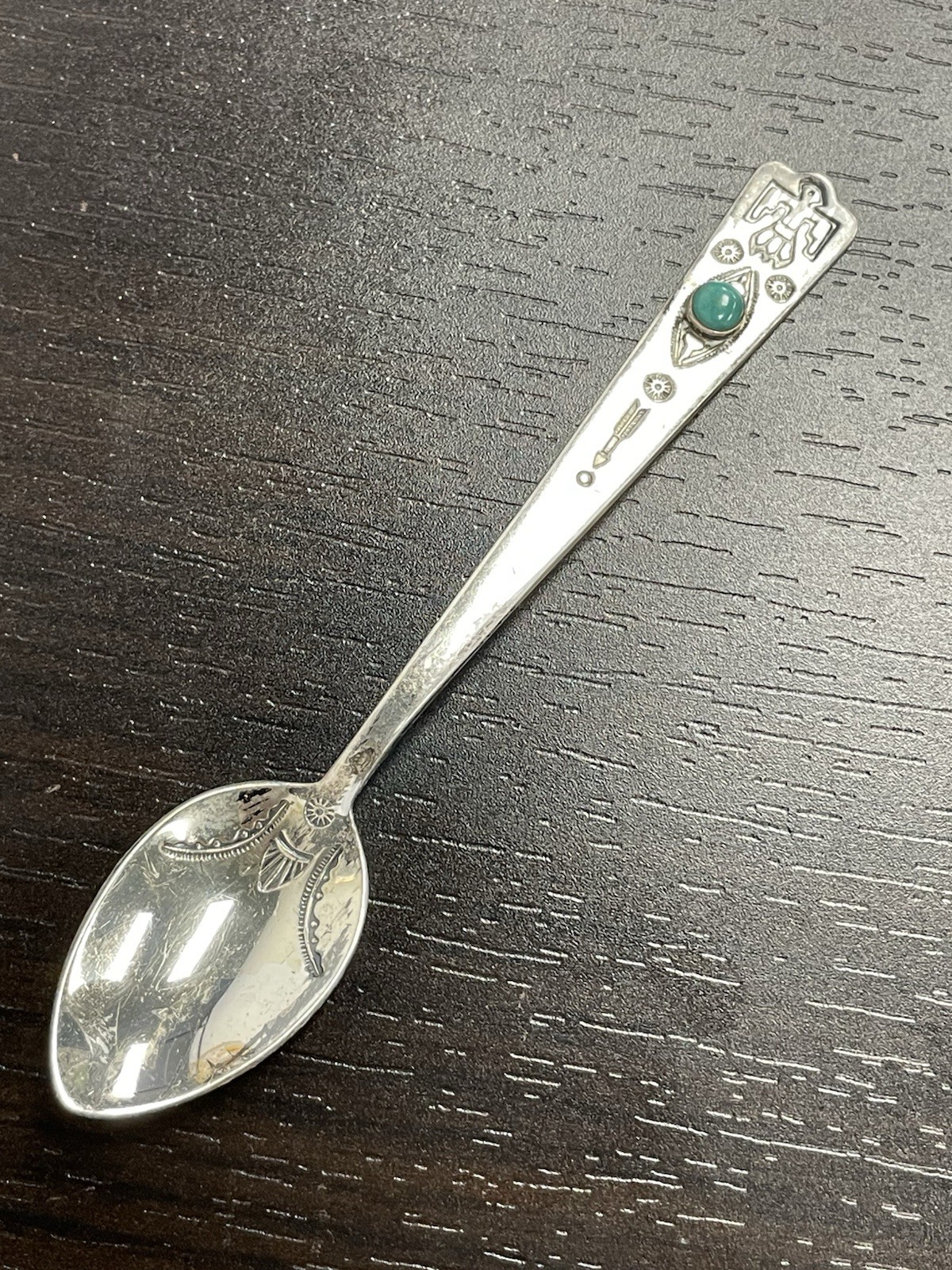 Sterling silver decorative spoon with turquoise inlay Native American