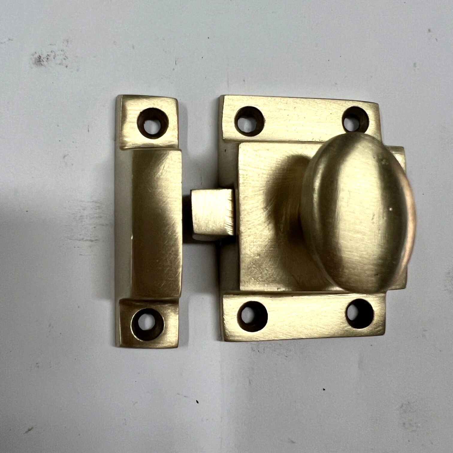 4 x Heavy Cast Solid Brass Square Turn Catch Knob Latch 2.25″ 6cm Spring Loaded