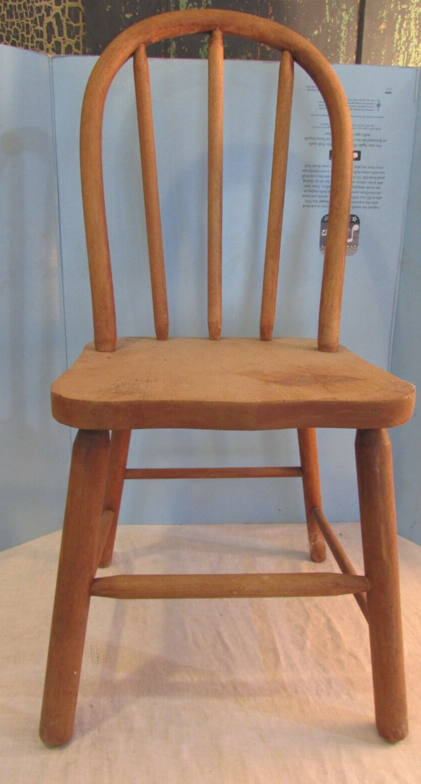 Antique VINTAGE Carved LIGHT Wooden Child’s HIGH BACK Chair