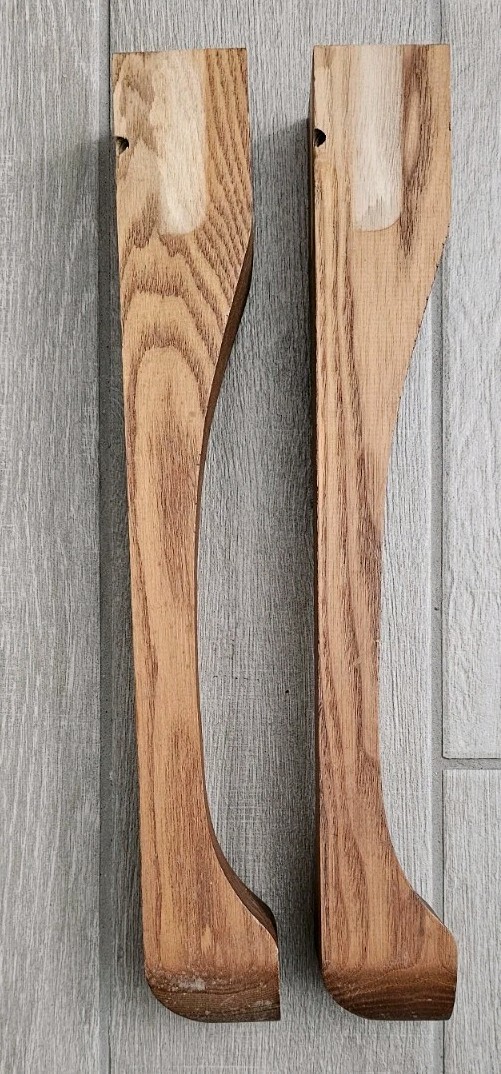 2 Queen Anne Style Solid Oak Wood Table Legs Salvage 16″ Tall Repurpose Crafter