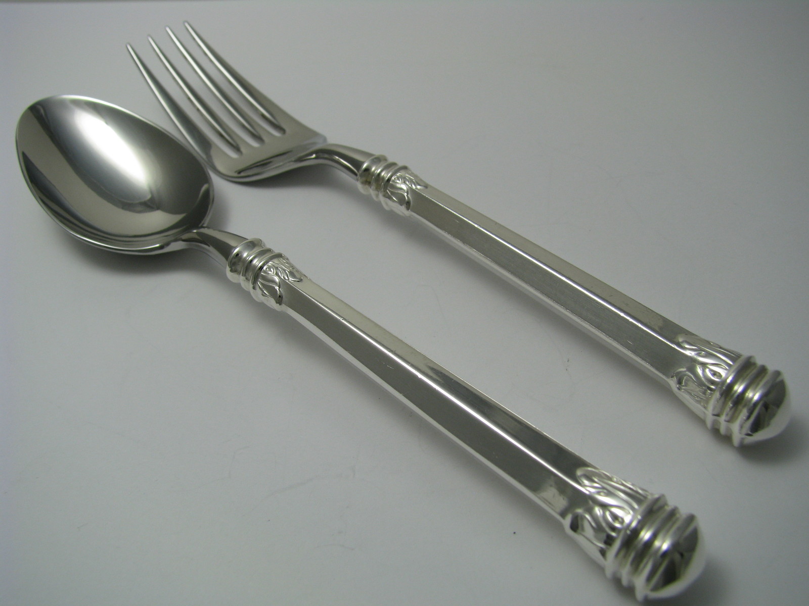 OLYMPIA by WALLACE STERLING SILVER SPOON & FORK SILVER HANDLE STEEL BOWL 1976-83