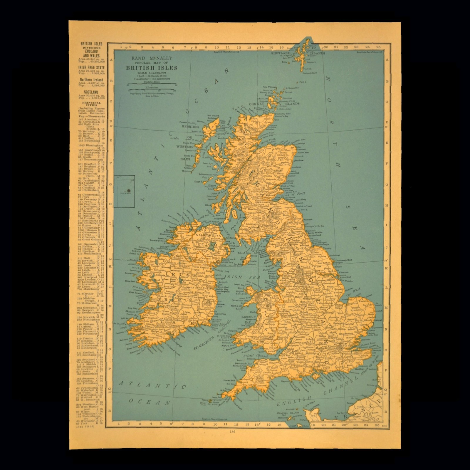 Vintage United Kingdom Map of the British Isles Wall Art Old Original London