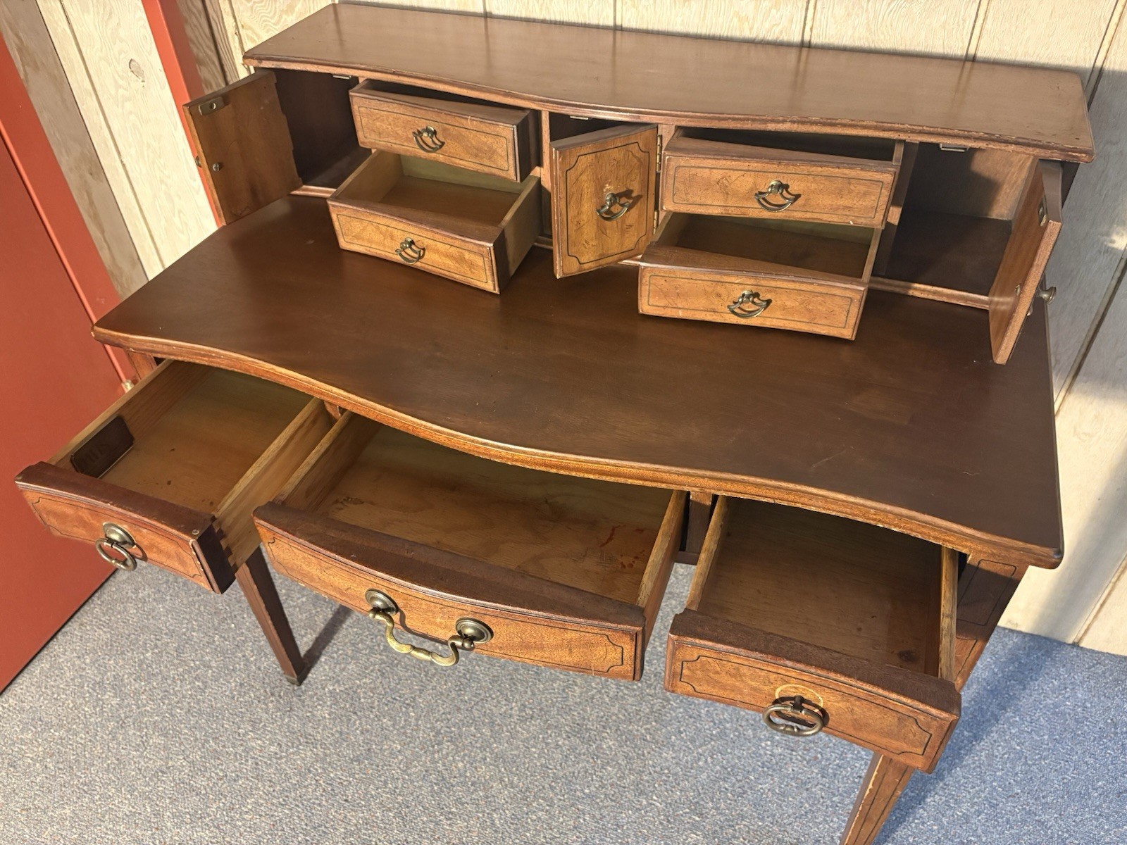 Vintage 2-Piece Desk, Solid Walnut Wood Crafted by Davis Cabinet Co.