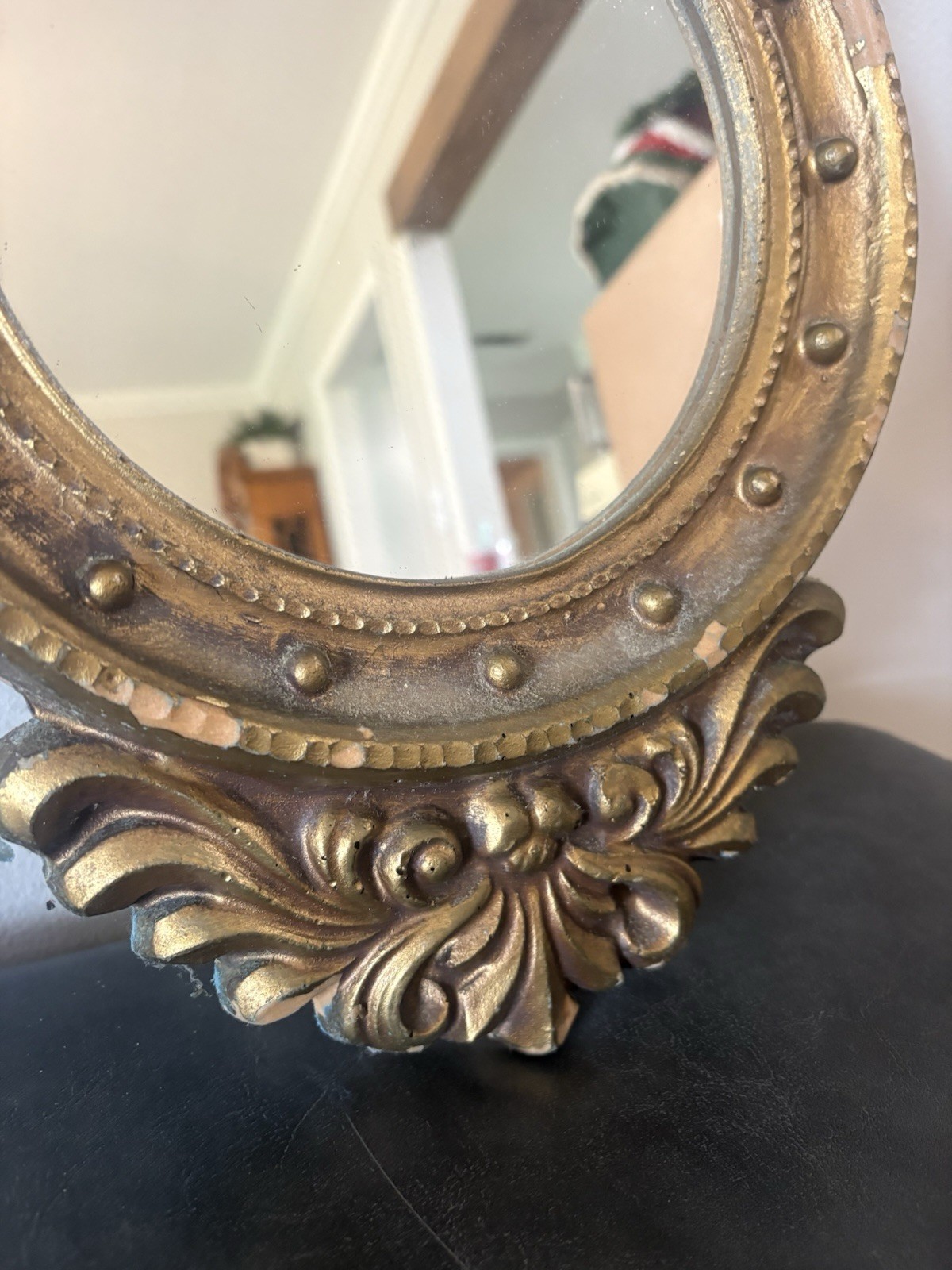 Antique Wood Federal Gold Gilt Porthole Eagle Mirror USA Distressed