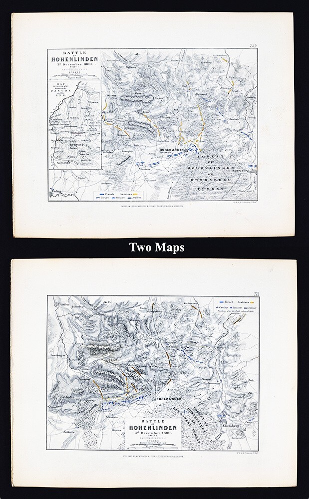 1855 Johnston 2 Maps Battle Hohenlinden French Revolutionary War Munich Germany