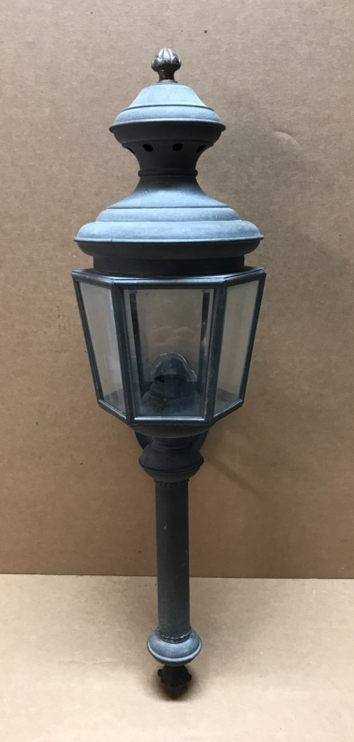 VTG Large Brass Exterior Porch Glass Lantern Wall Sconce Light Fixture 1021-26B