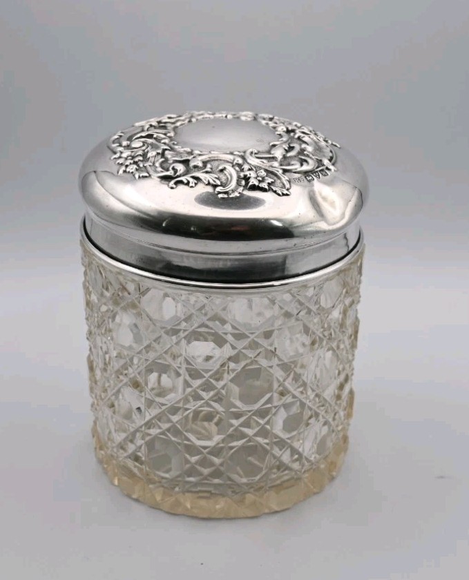 Antique Silver Jar Pot Cut Crystal Chester 1908 Robert Pringle Jam Sterling Gift