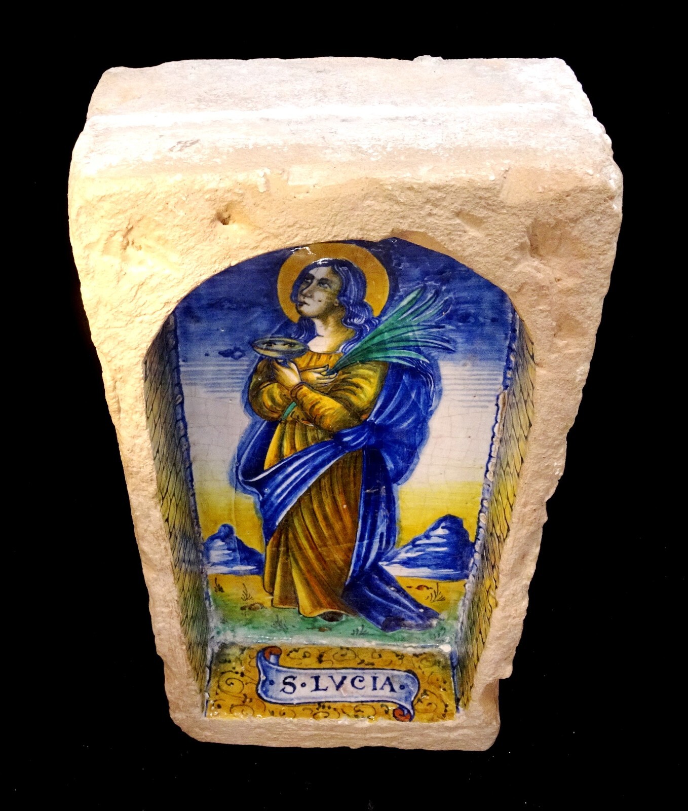 Polychrome Decor Renaissance Tile – Glaze – Italy 16Th/17Th Century Sainte Lucie