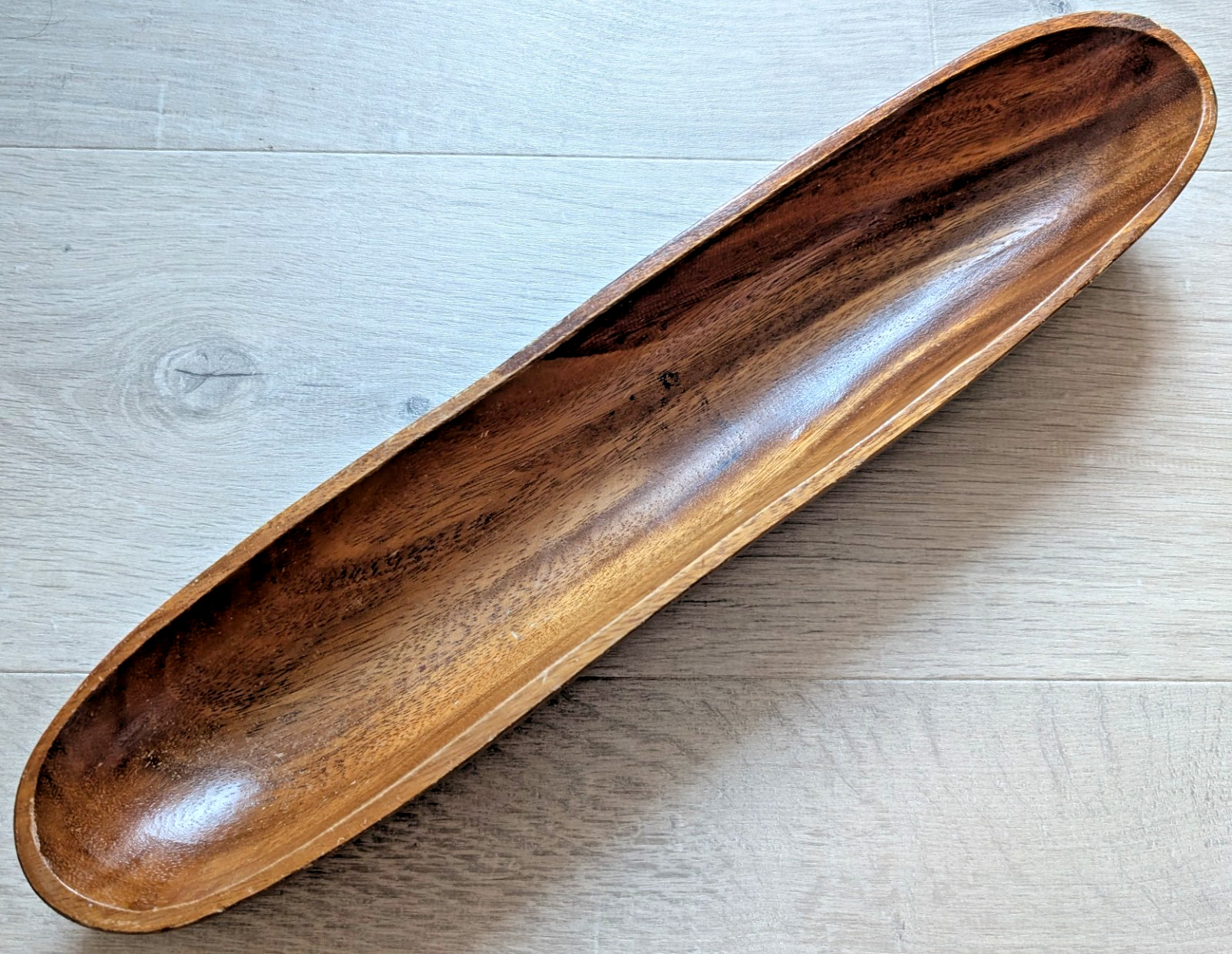 Vintage Wood Serving Bowl Long Oval Platter Hand Carved Wooden Dish 45cm