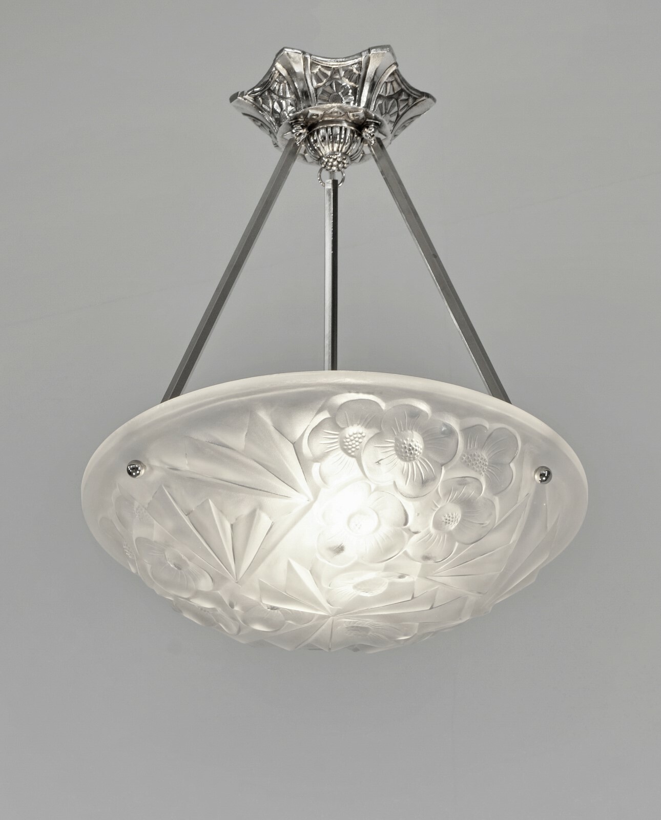 HUBENS & DEGUÉ : FRENCH 1930 ART DECO CHANDELIER .. pendant 1925 lamp muller era