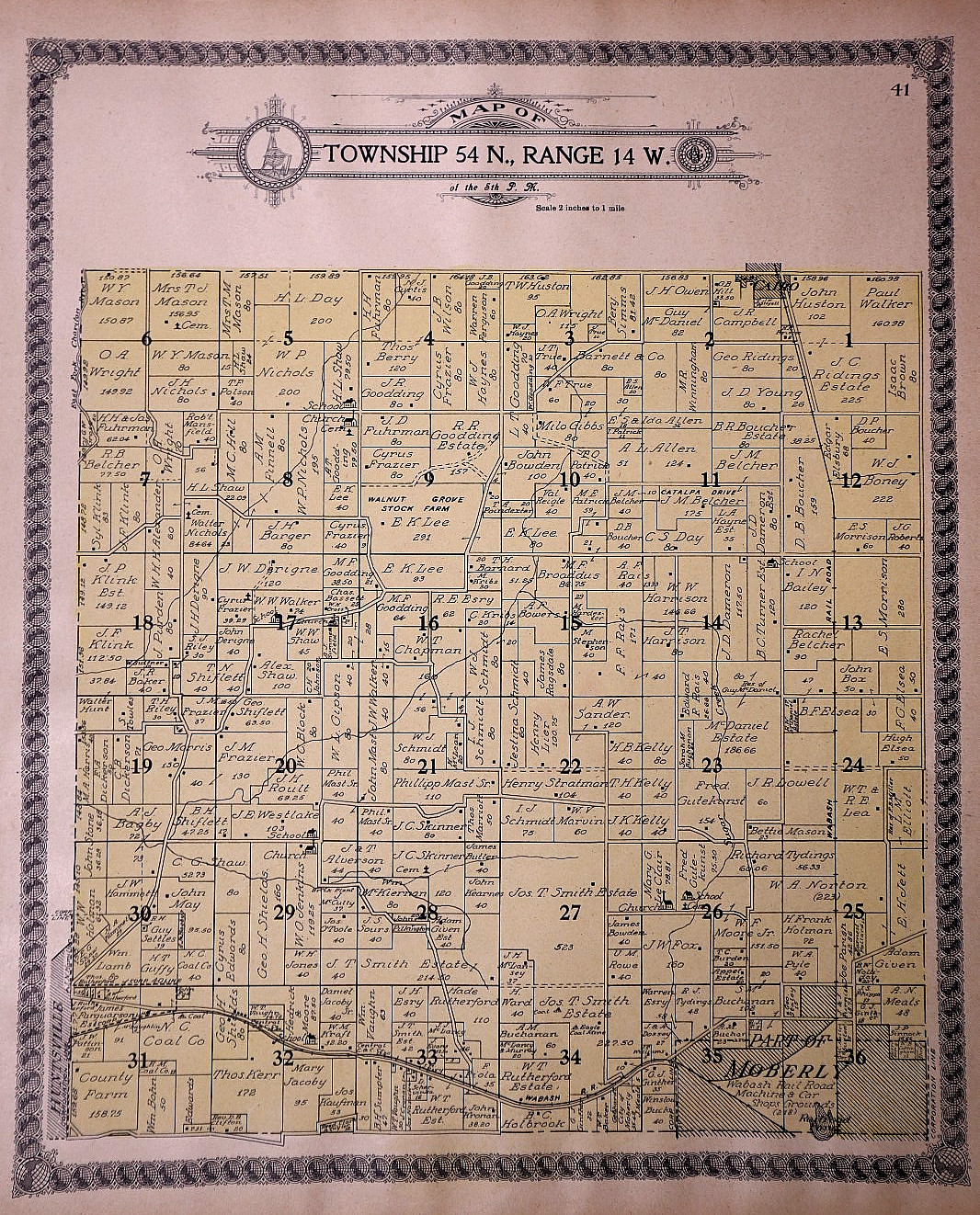 1910 Plat Map, Twp 54 N, Range 14 W – Vicinity of Huntsville, Randolph Co., MO