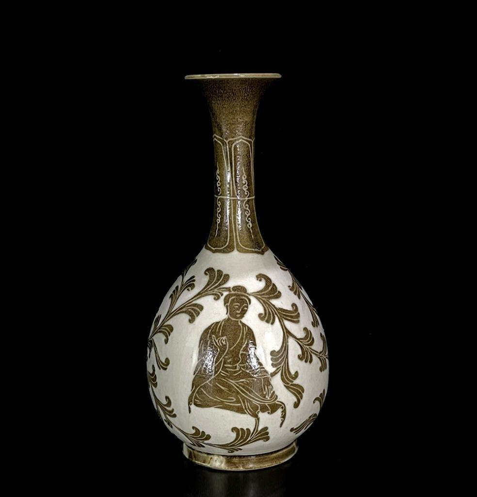 30CM Old Chinese Ding Kiln Vase w/Buddha N798