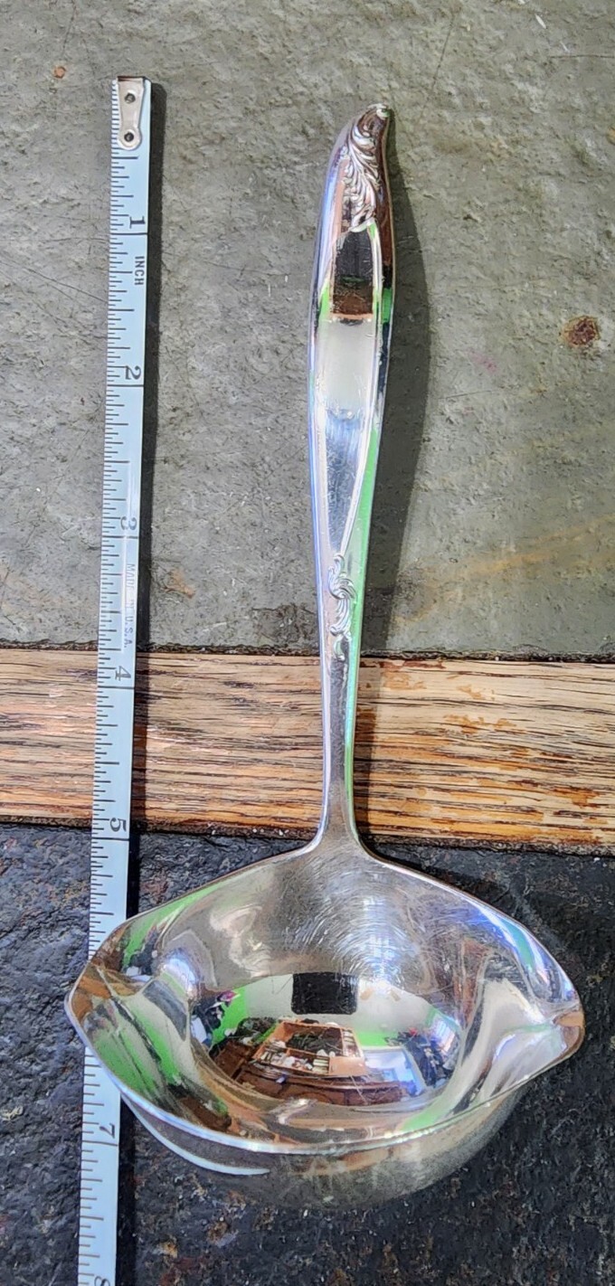 ✅ MID CENTURY c1958 WOODSONG PATTERN SILVERPLATED GRAVY 🤎 LADLE