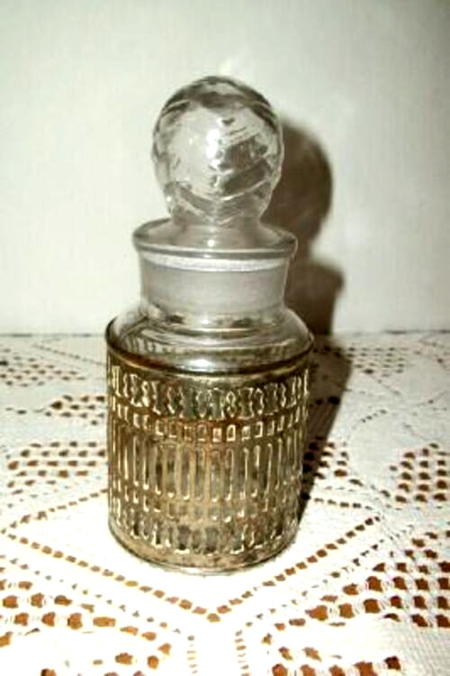 ANTIQUE VANITY APOTHECARY JAR FILIGREE SILVERPLATE ART DECO 1920s STOPPER MARKED