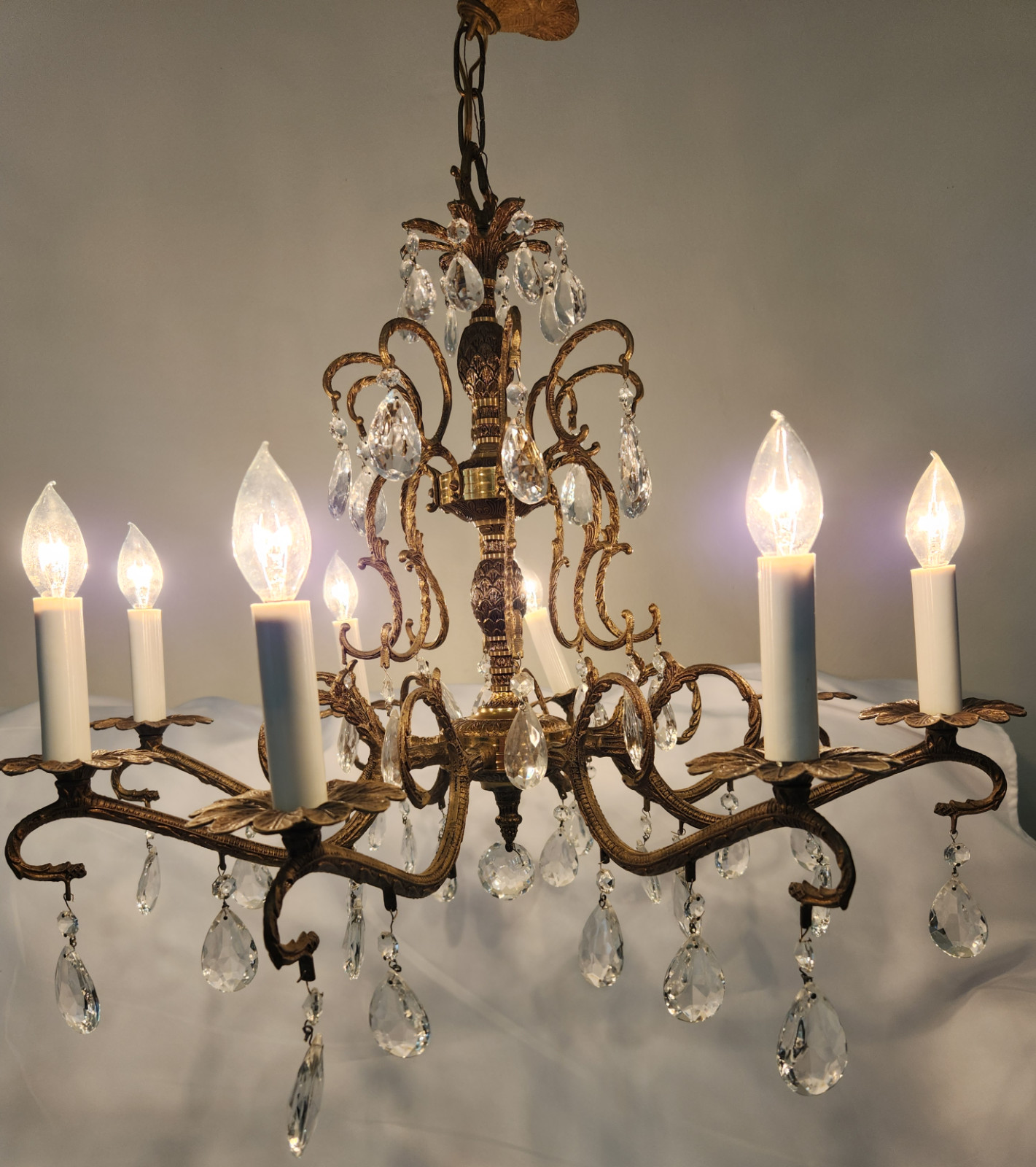 Antique Brass PINEAPPLE Dark Patina Crystal Chandelier 8 arms 8 Lights