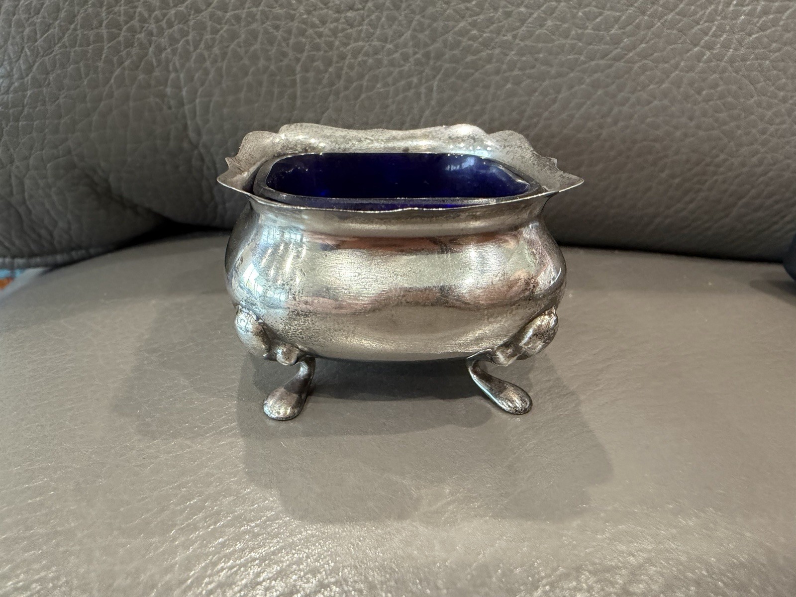 Adie Brothers Ltd Sterling Silver Cobalt Glass Salts Birmingham 1922
