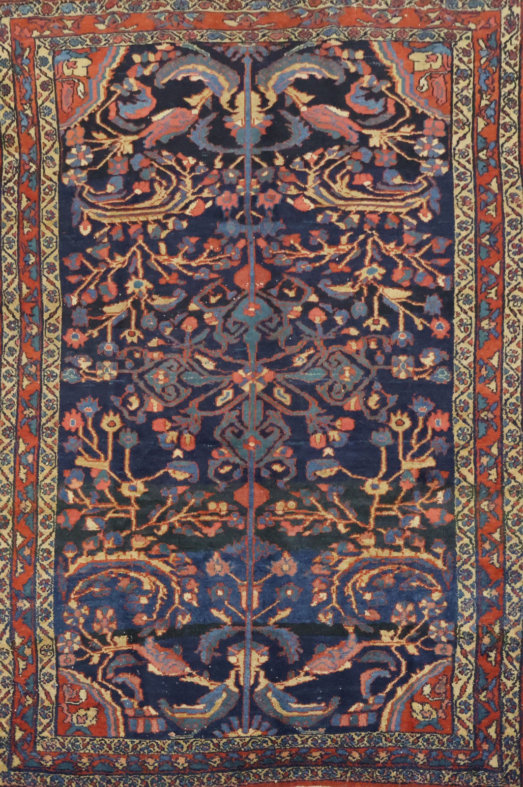 Antique Elegant 5×7 Navy Blue and Pink Hand-Knotted Wool Floral Area Rug