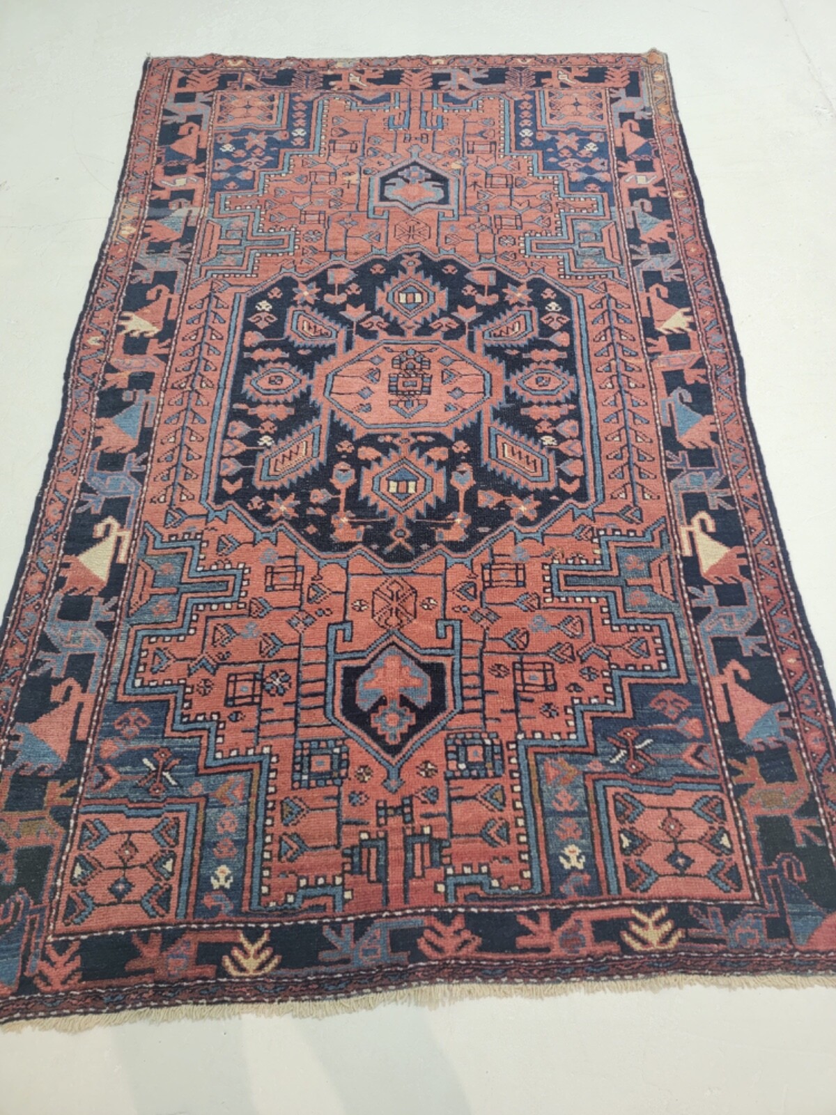 Antique Oriental Hand-Knotted Wool Area Rug Malayer Rust/Navy Blue 4’5″ x 7’2″