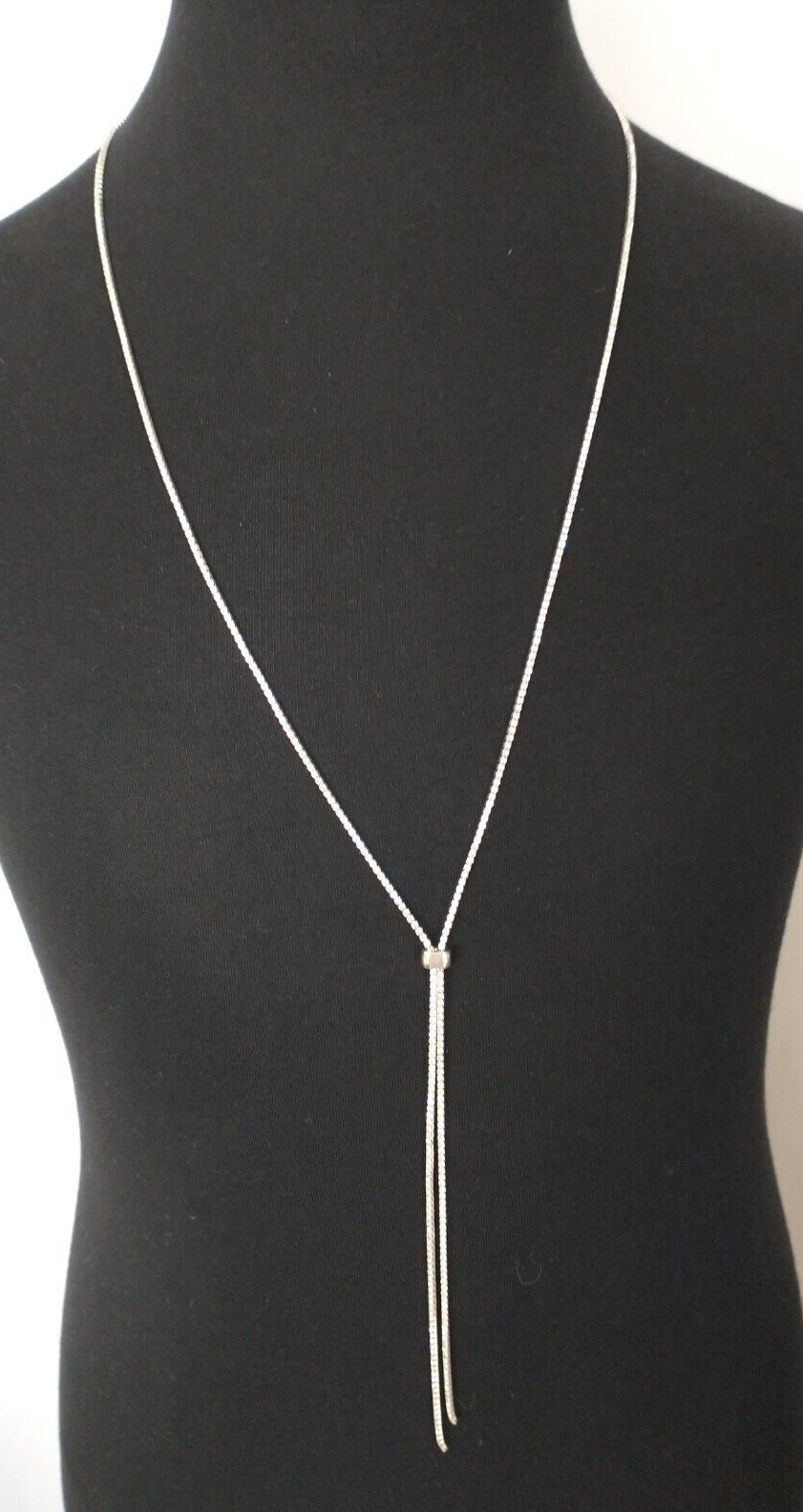 Vintage Costume Lariat Necklace Silver Tone Metal Sparkling Crystals 23 “