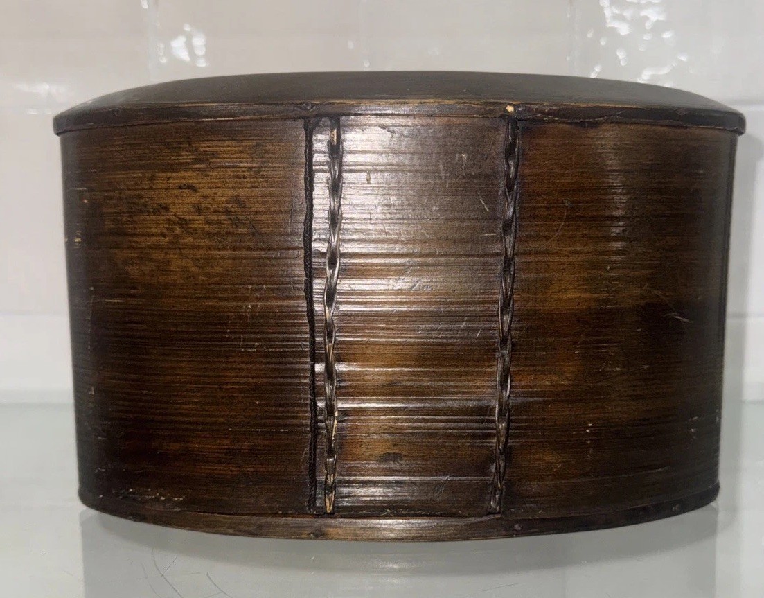 Antique 19th Century Swedish Handmade Treen Oval Food/Lunch Box. Well Made.