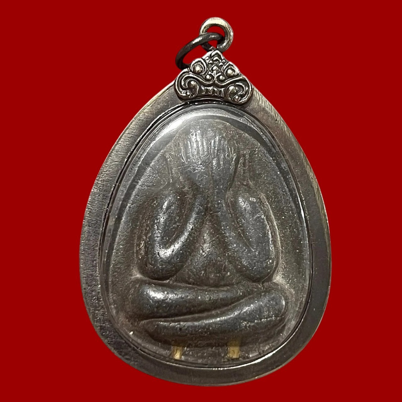 Thai Buddha Phra Pidta LP Toh Lucky Charm Wealth Protection Amulet Antique Frame