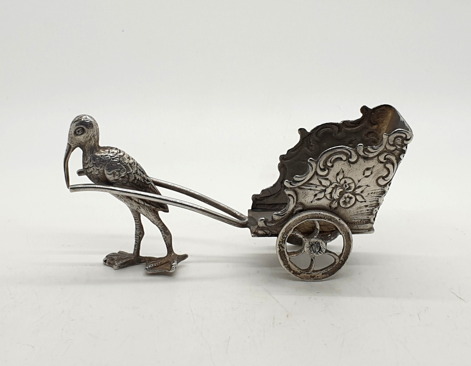 Sterling Silver Stork & Carriage Miniature Figurine Boaz Moses Landeck 1909